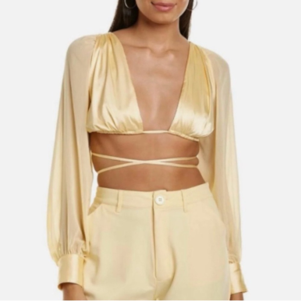 WeWoreWhat Puff Sleeve Tie Back Top Buttermilk